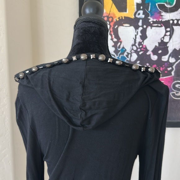 Sexy Black Studded Deep V-Neck Hoodie By Rain Size Large - Picture 6 of 11